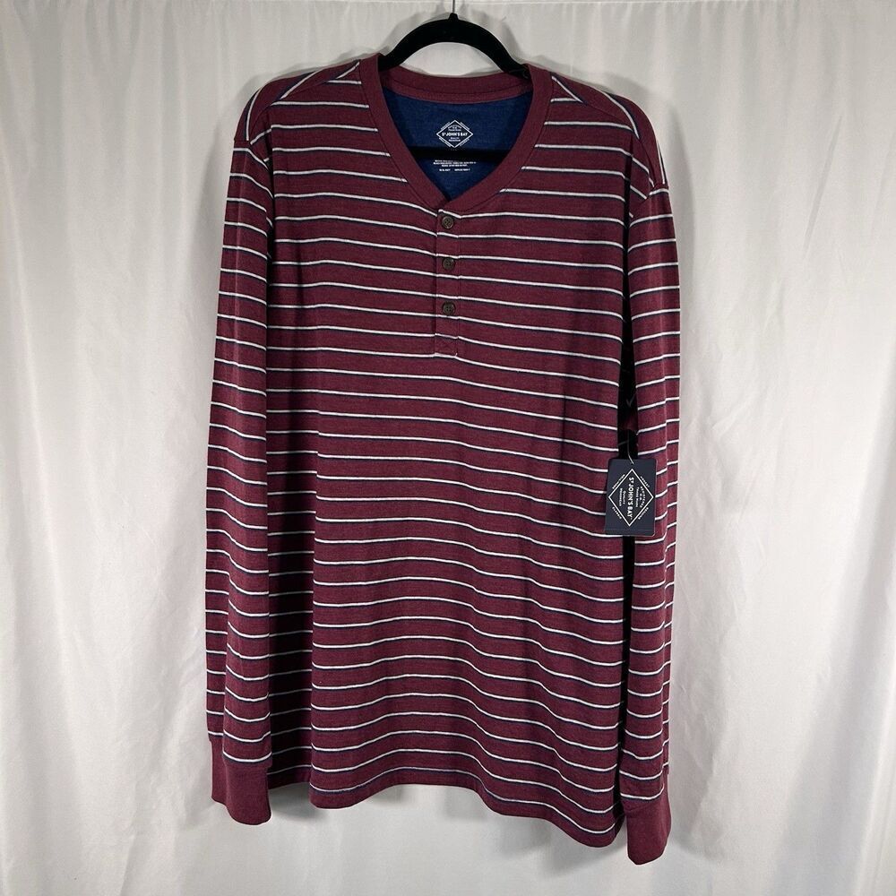 New St John's Bay Shirt Men's XL Red Striped Long Sleeve Vneck Cotton Blend